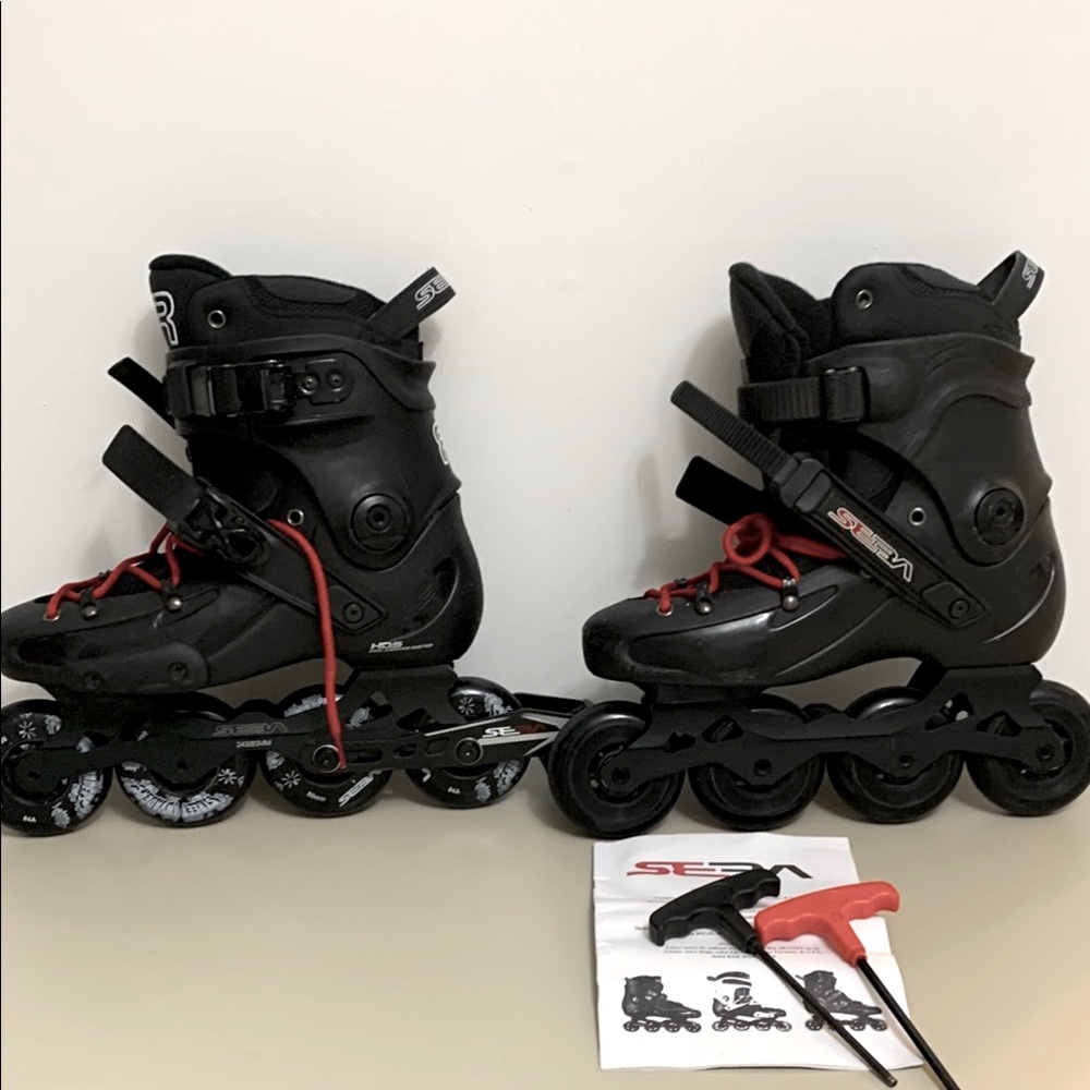 SEBA Black Inline Skates with Red Accents size 6.5 us